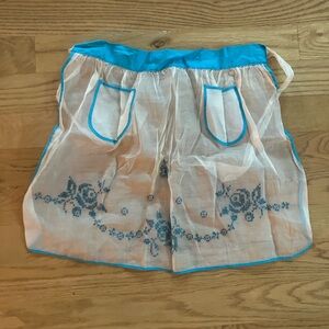 Vintage Sheer White and Blue Embroidered Apron